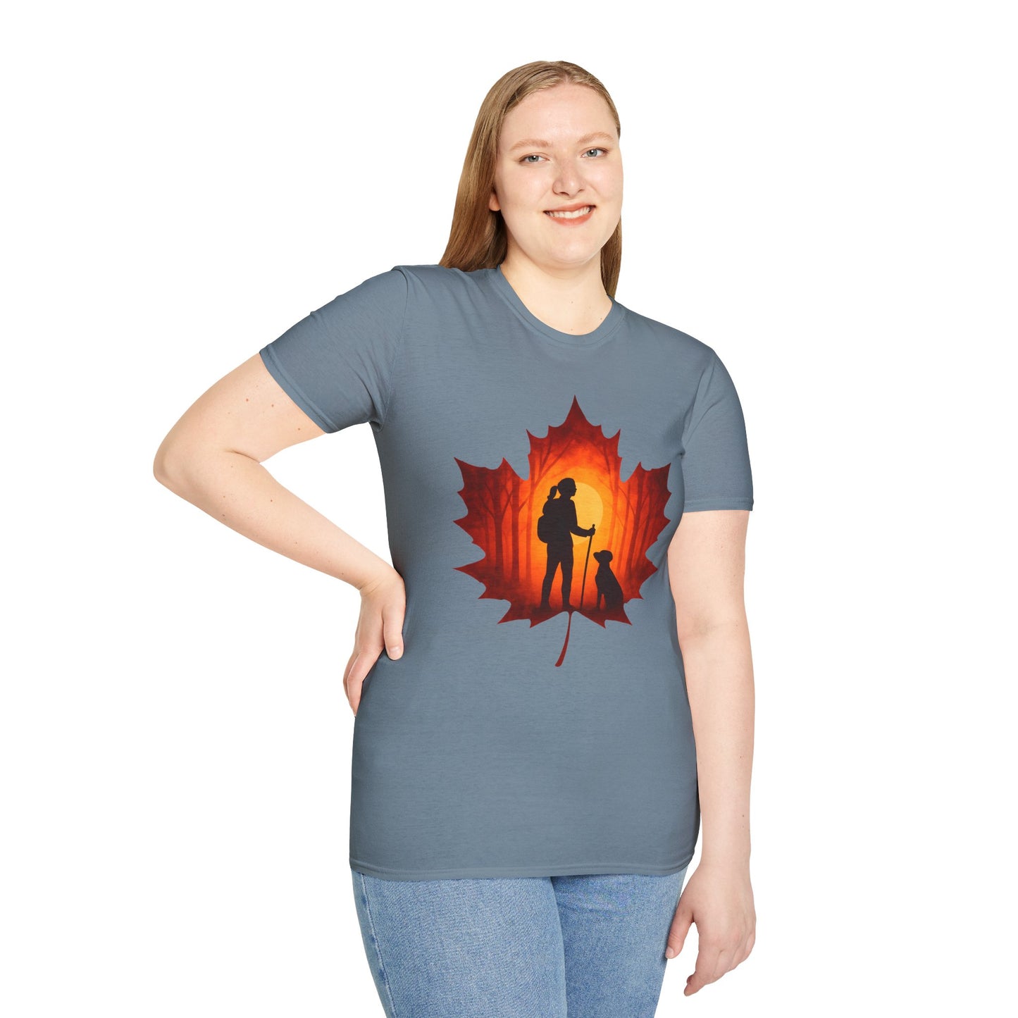 Fall Hiking with Dog Sunset T-Shirt