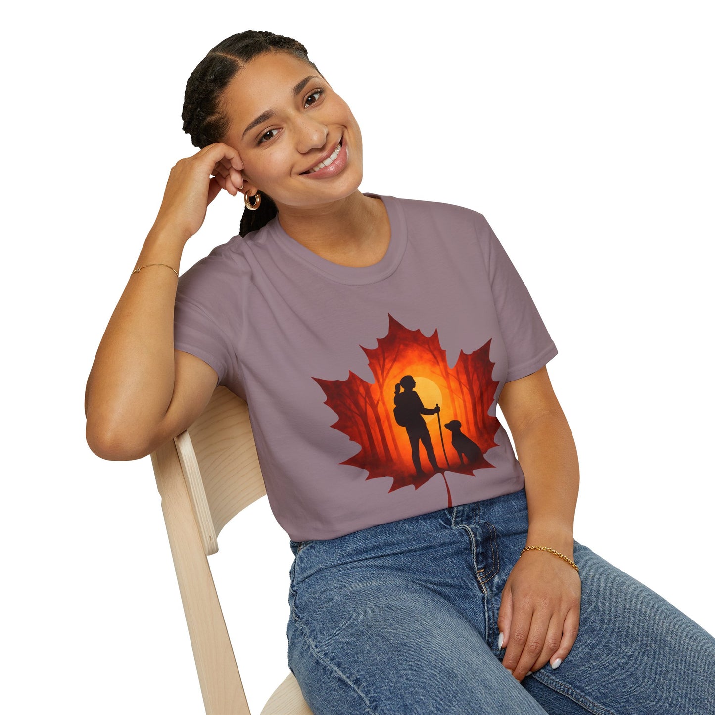 Fall Hiking with Dog Sunset T-Shirt