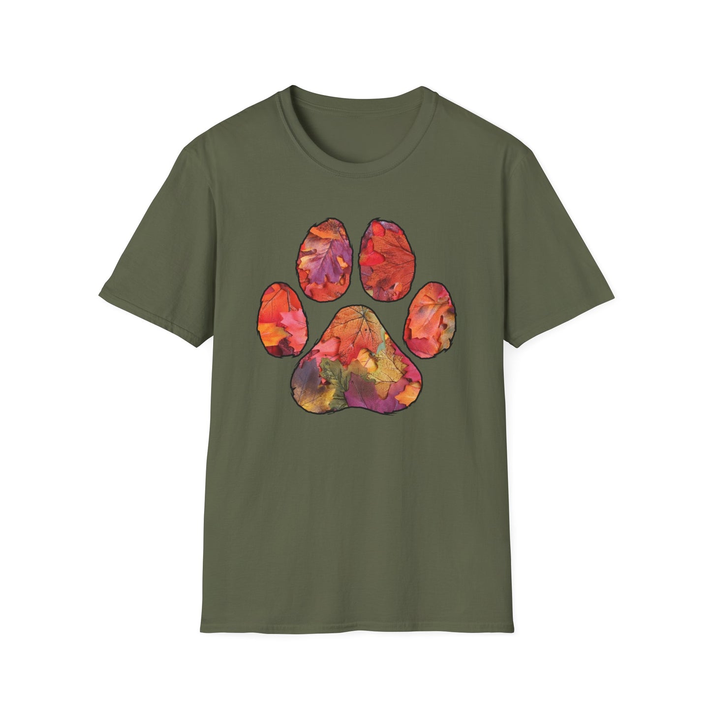 Fall Leaves Dog Paw Print T-shirt
