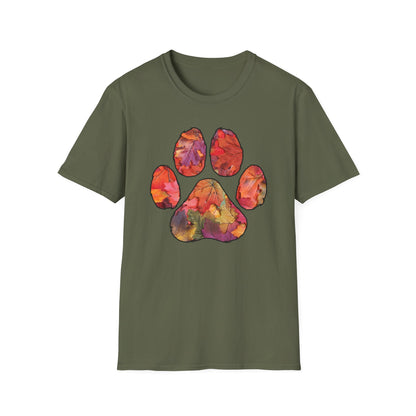 Fall Leaves Dog Paw Print T-shirt