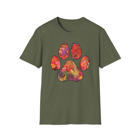 Fall Leaves Dog Paw Print T-shirt