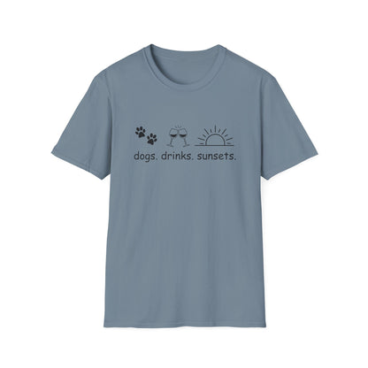 Dogs Drinks Sunsets T-shirt