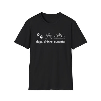 Dogs Drinks Sunsets T-shirt