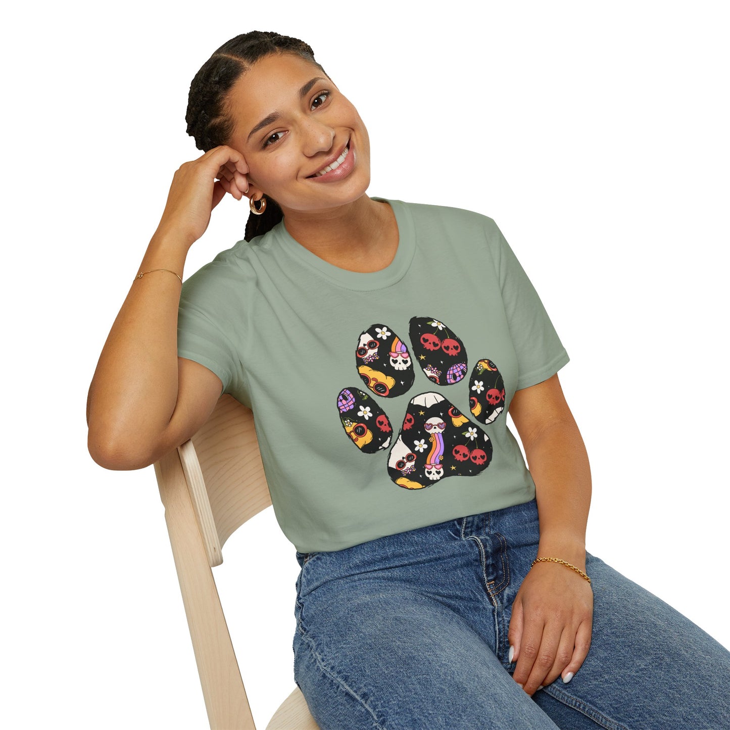 Halloween Print Dog Paw Print T-Shirt